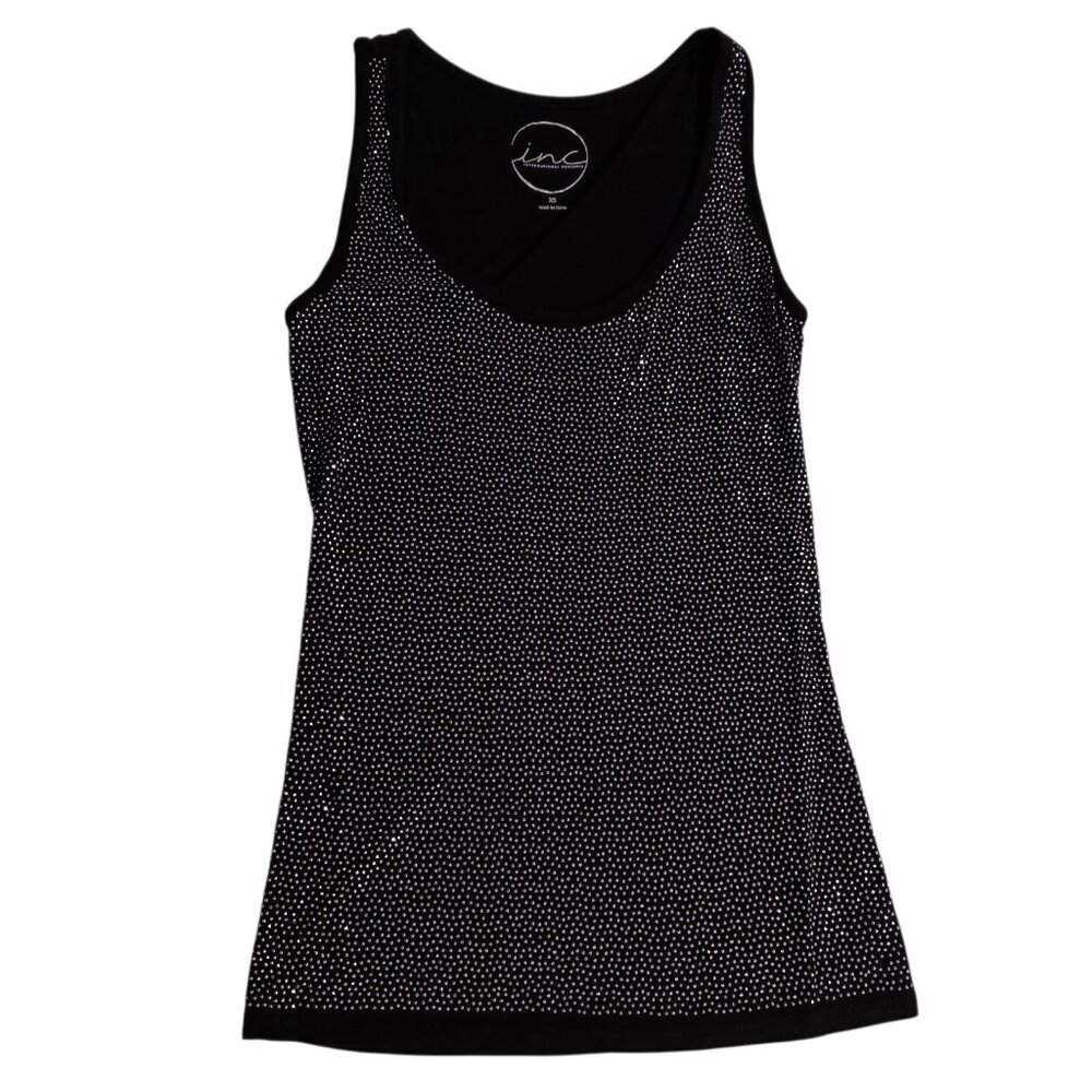 INC International Concepts Tank Top Black Rhinestones Bling‎ Holiday Party Sz XS